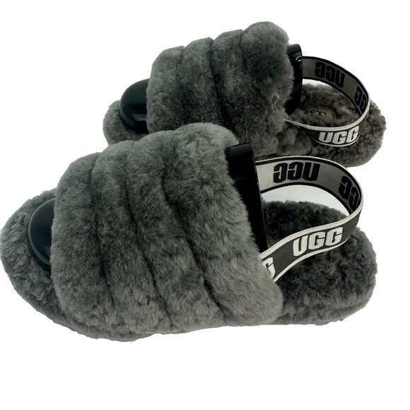UGG Fluff Yeah Women's Slides, Grey /‎ Charcoal, Size 2 - Picture 1 of 10